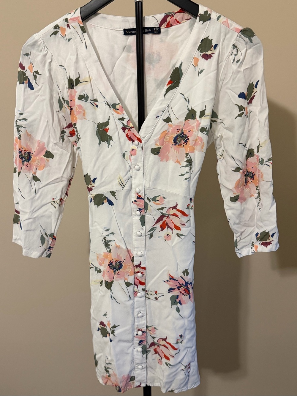 Abercrombie & Fitch White Floral Button-Front Midi Dress